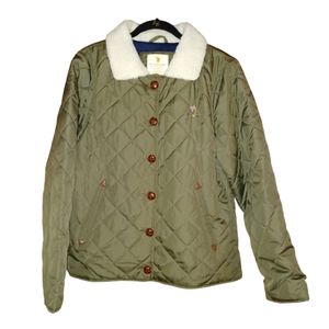 Women's XL U.S. POLO ASSN. Sherpa Collar light Quilted Army Green Button up Coat